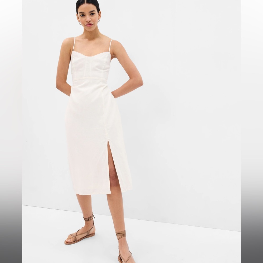 Gap Linen-Blend Tie-back Corset Midi Dress Size M